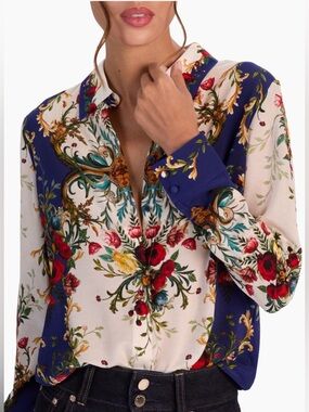 Alice + Olivia Willa Floral Button-Front Shirt